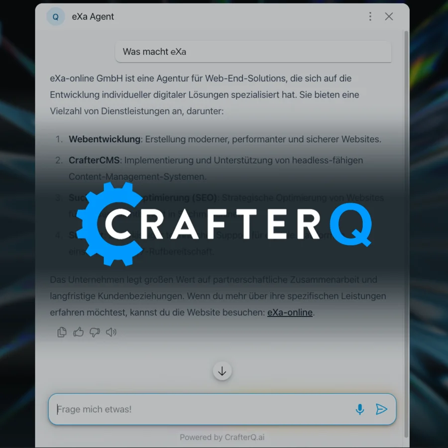 CrafterQ Chatfenster auf der eXa Website